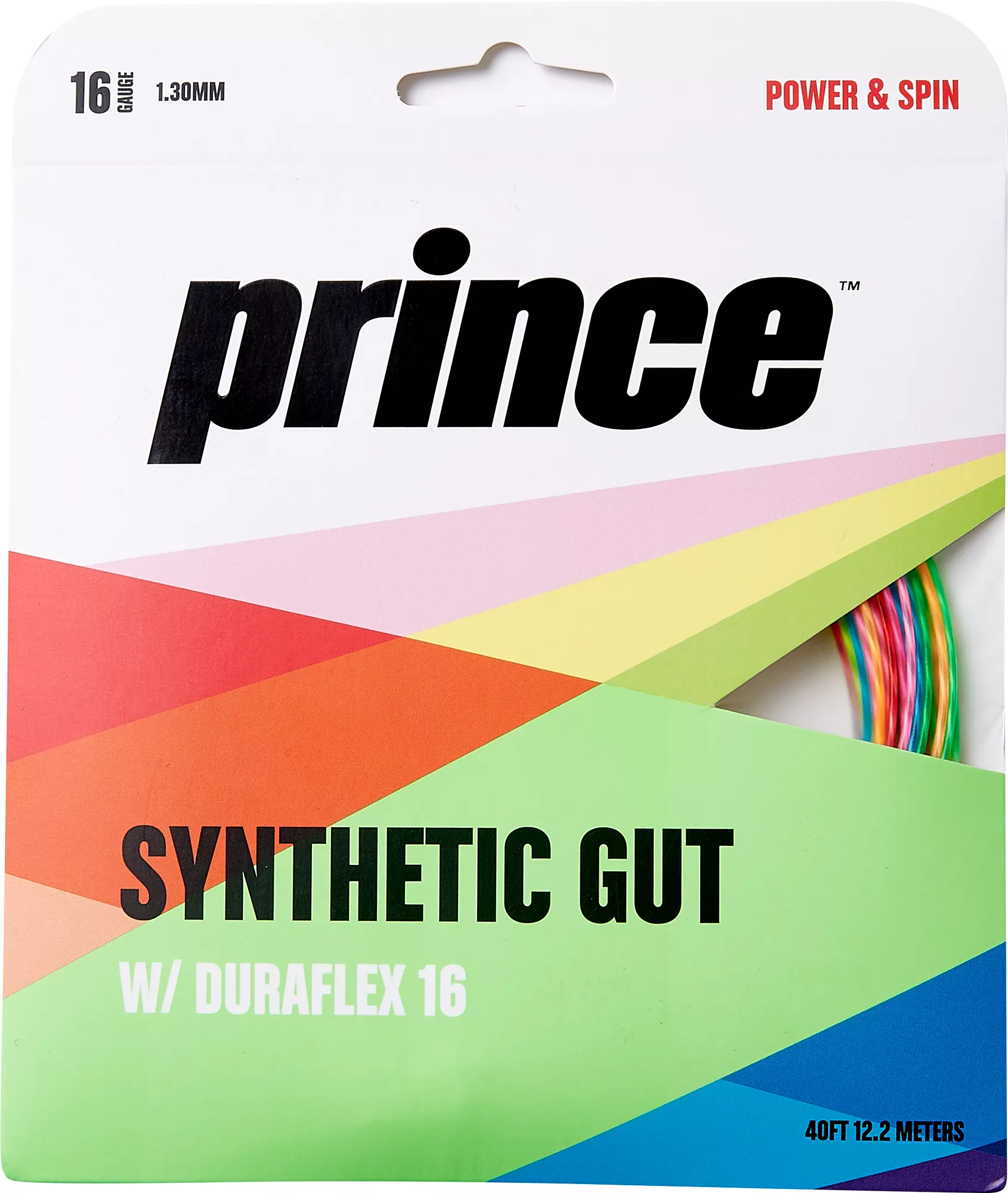 Prince Duraflex Synthetic Gut 16G Rainbow Tennis Racquet String 3 Prince Duraflex Synthetic Gut 16G Rainbow Tennis Racquet String
